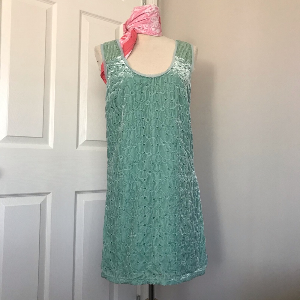 Brand New Free People Beaded Velvet Mini Dress, US 0, Aqua Colour